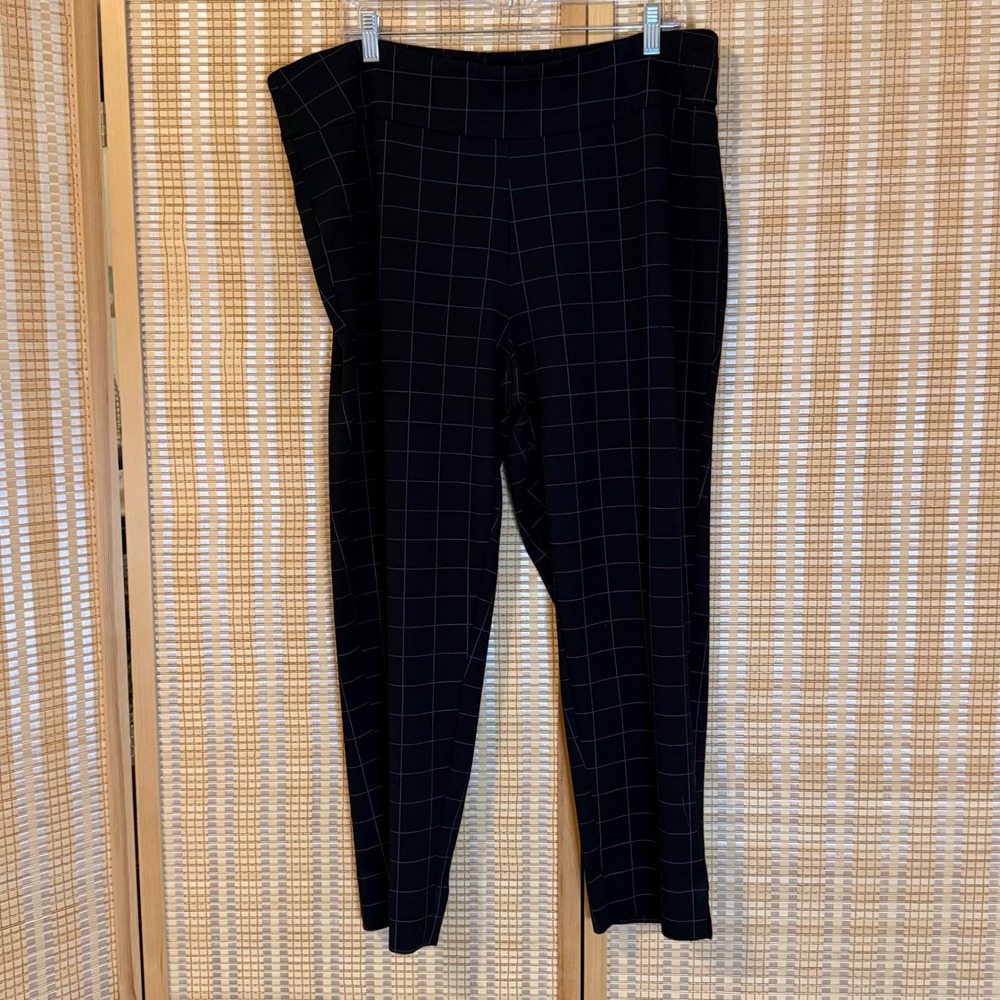 Zac & Rachel Woman Black Windowpane Grid Pull On Pants 2X Stretch Millennium